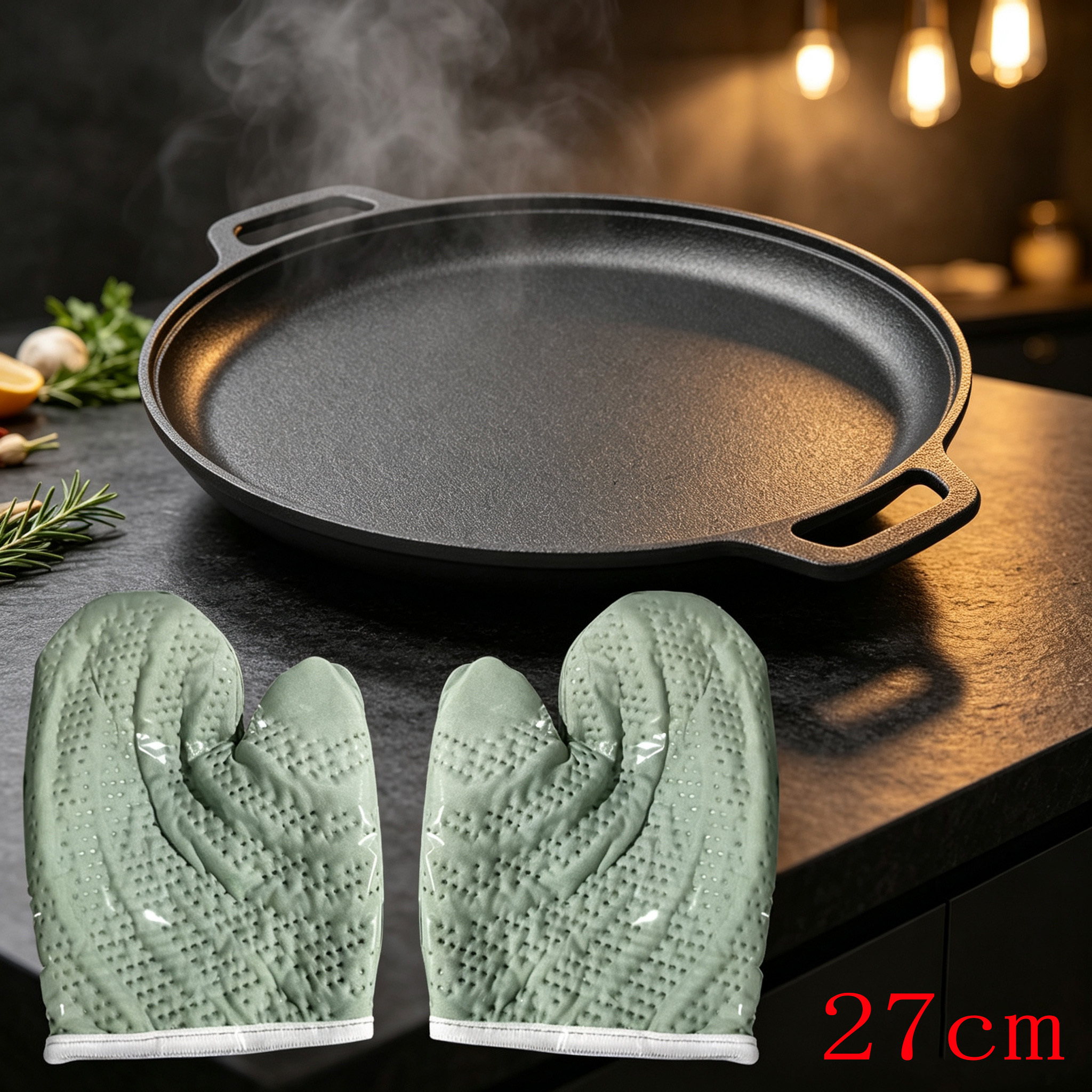 TEMU 1pc 27cm Double Ear Cast Iron Frying Pan, Pre- Pan, Suitable For Stovetops, Ovens, Grills, Campfires, , Black