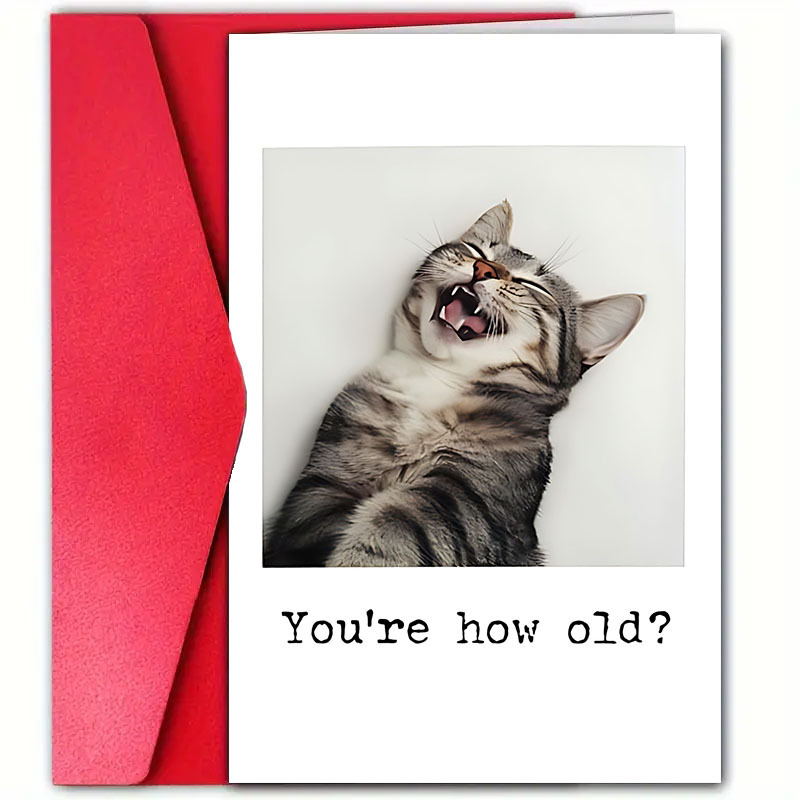 

1pc, Birthday Card With Envelope (12cm*18cm), Suitable For Family, Friend, Neighbor, Him Or Her, Cat Lovers, Suitable For Birthday Party, , Birthday Celebration, 18th Birthday, "how Old Are You".