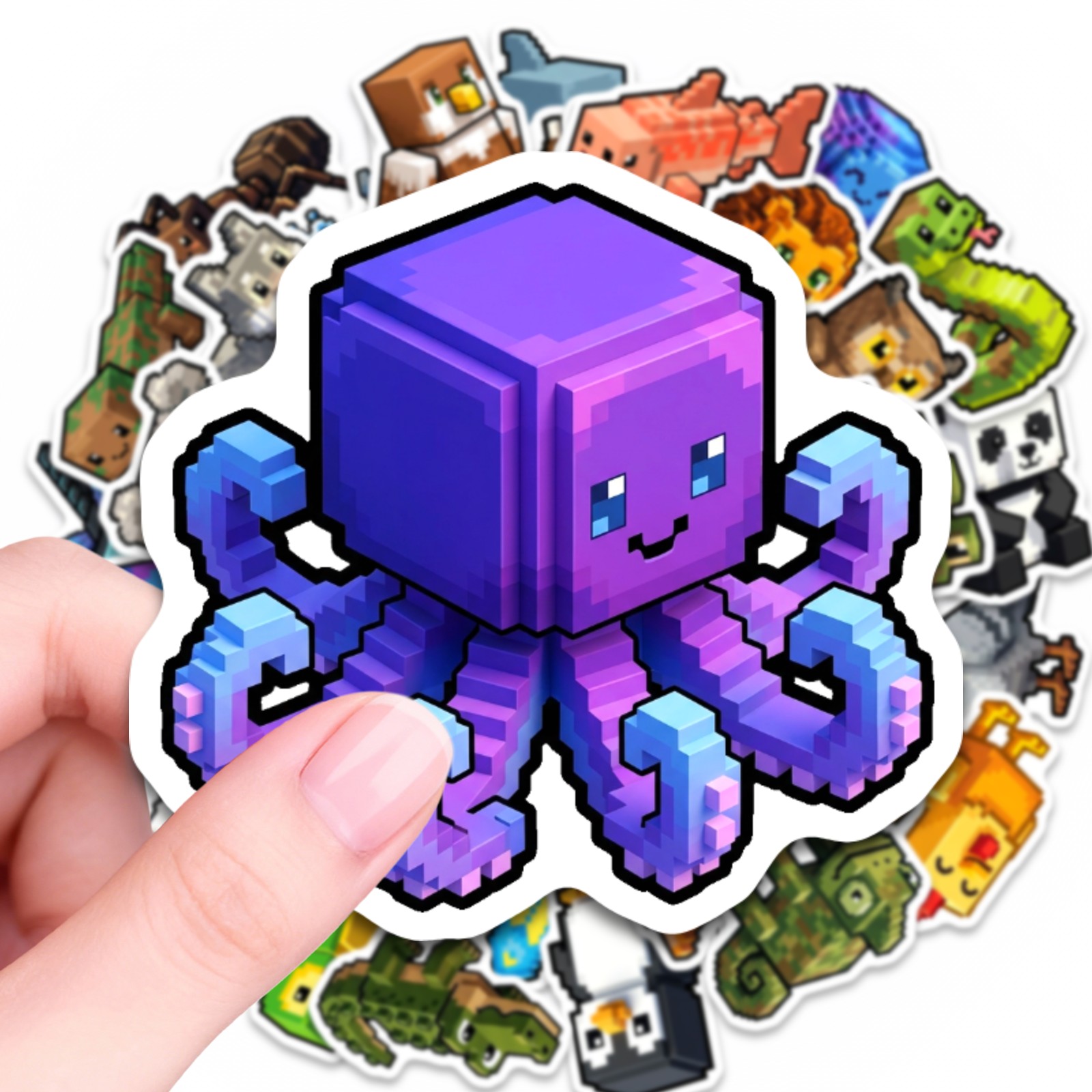 Image of 50pcs Colorful Animal Cartoon Stickers Pack Pixel Design Cute Cartoon Stickers Decorate Notebook Water Bottle