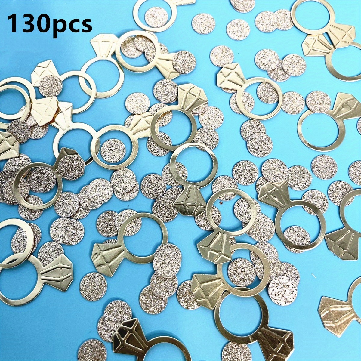 Image of 130pcs, Sparkling Diamond Ring & Circle Confetti, Weddings, Bridal Showers, Valentine&;s Day, Engagement Parties Decoration, Halloween Decorations, Christmas Decorations, For Christmas, Halloween