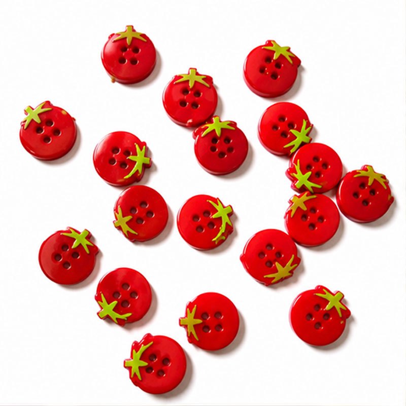 TEMU 50pcs Tomato Shape 4-hole Buttons, Cute Sewing Buttons With Green Leaf Detail, Decorative Fasteners For Clothing, Cardigan, Shirt, Bag,