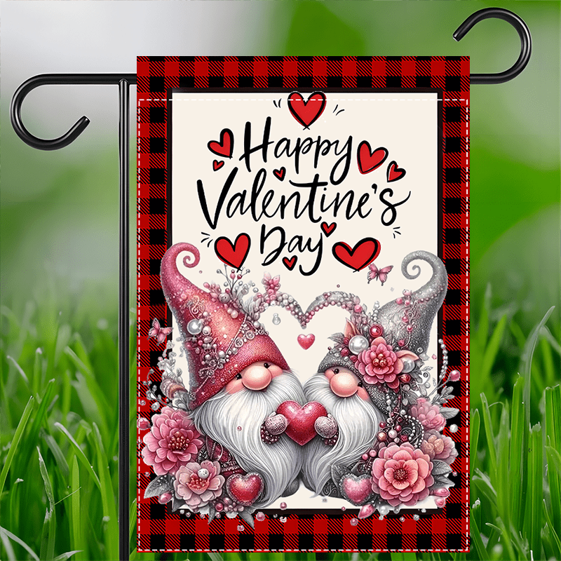 

Dwarf Valentine's Day Garden Flag - Polyester, Double-sided, Waterproof Burlap, Outdoor Decor, 12x18 Inch, No Pole Included