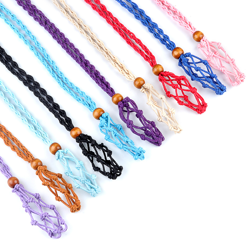 2pcs Handmade Adjustable Braided Net Bag Necklace with Stone Pendant