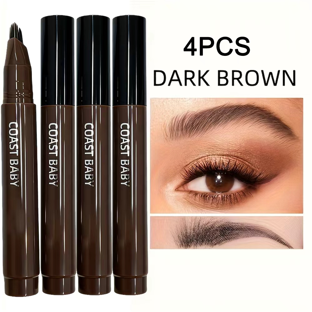 TEMU 4-pack 4-color Multi-fork Eyebrow Pencils | Create Clear And Realistic Eyebrow Shapes + The Hairline | Water-resistant, Not Smudgy, Long-lasting