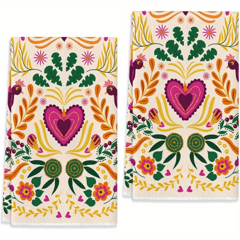 

2pcs Polyester Kitchen Towels - 18x26 Inch, Mexican For Home Decor, Machine Washable