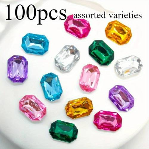100pcs of rectangular colored acrylic decorations measuring 0 39 inches x 0 55 inches used for diy nail art clothing footwear and jewelry making wedding dress making crafts