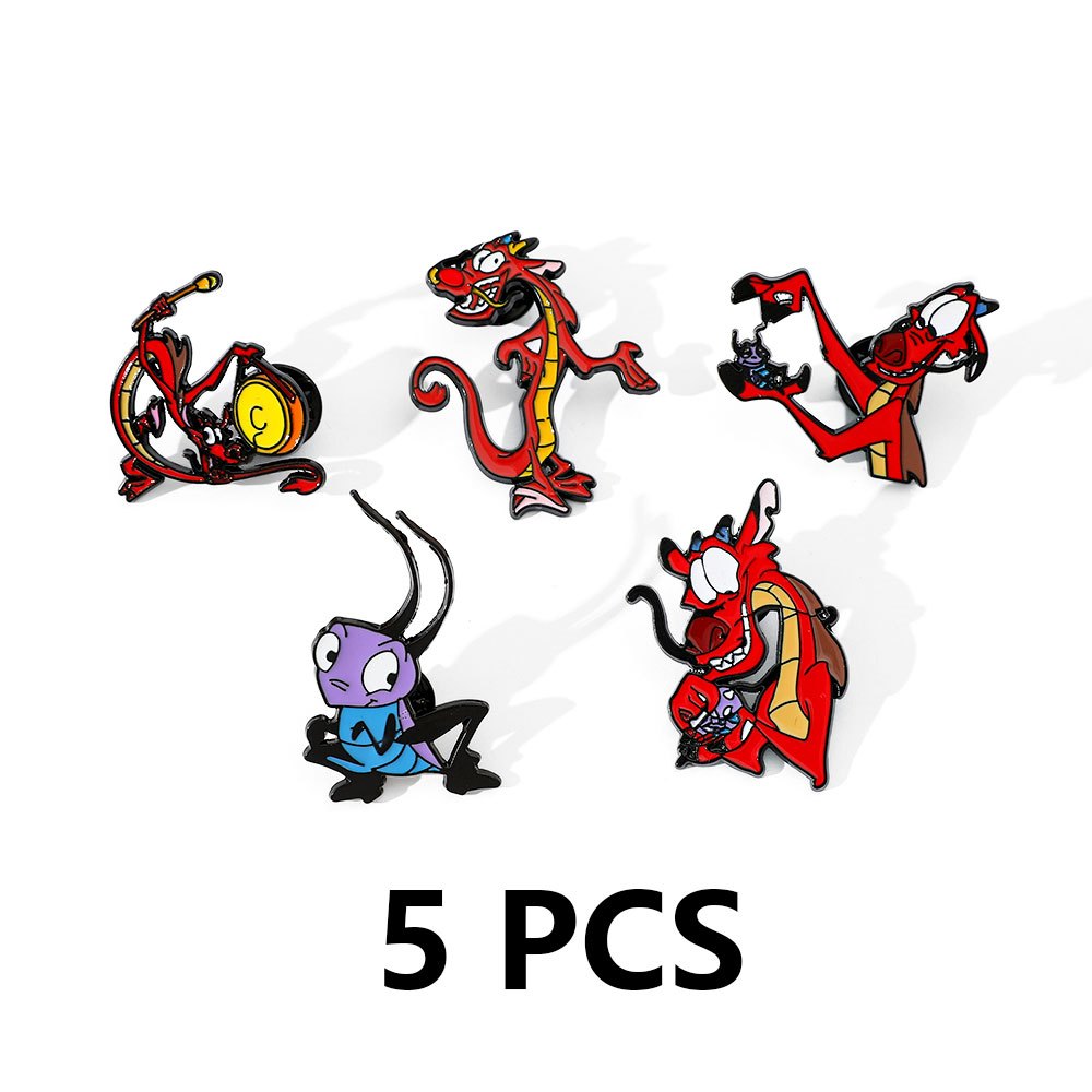 TEMU 5-teiliges kreatives Cartoon-Brosche-Set, kreative Hua Mulan Emaille-Brosche, Rucksack-Kleidungs-Schmuck, Metallabzeichen-Zubehör,