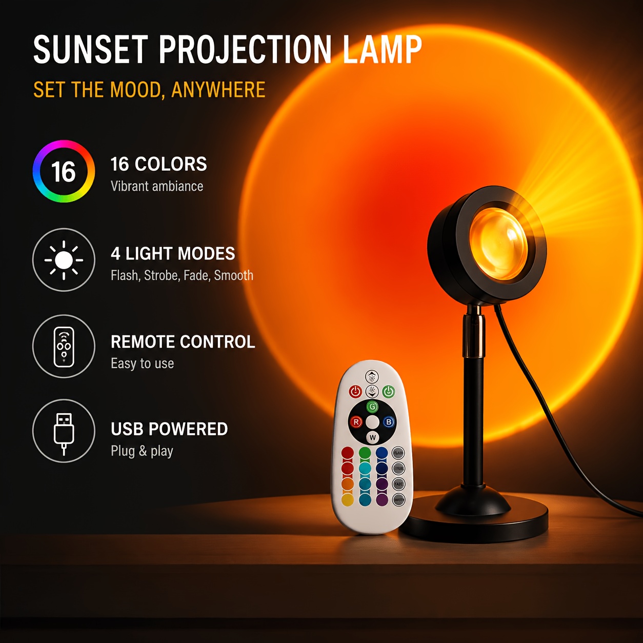 Sunset Projection Light with 16 Colors and 4 Lighting Modes