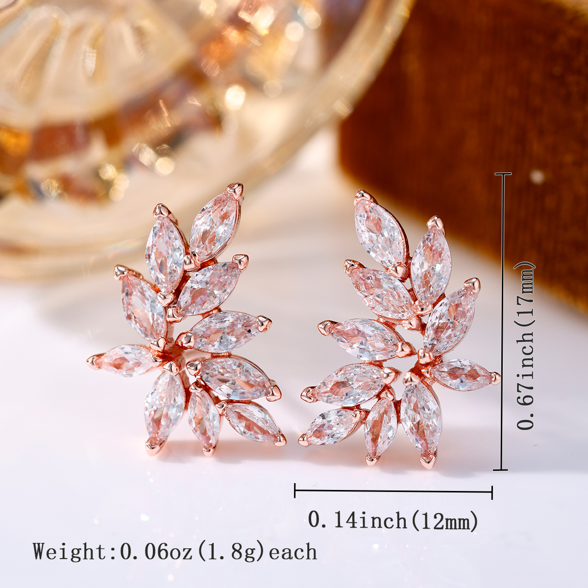 Women's Copper Angel Wings Stud Earrings with Zirconia