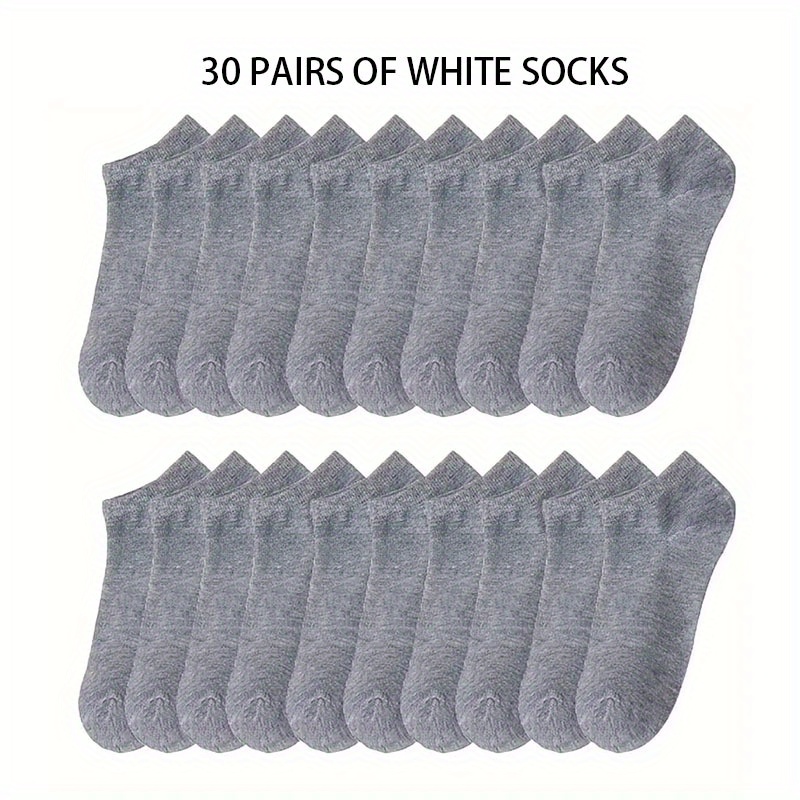 TEMU 30 Pairs Unisex Soft & Lightweight Low-cut Ankle Socks - Breathable, Sweat Absorbent Polyester Sports Socks For Men And Women, , Solid Color,