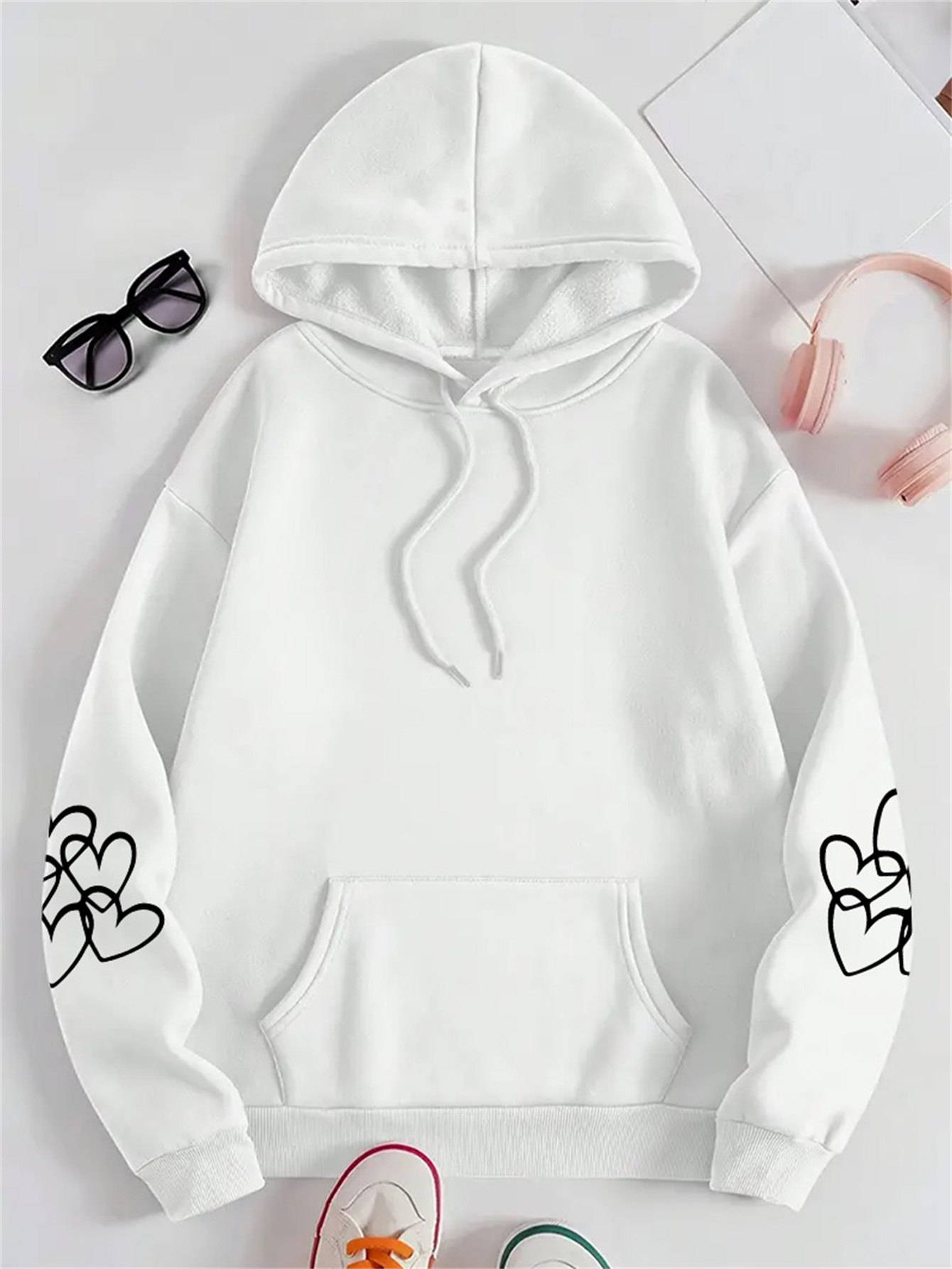 womens oversized cozy hoodie with highland cow print paw   soft long sleeve pullover brown polyester casual wear for everyday   details 1