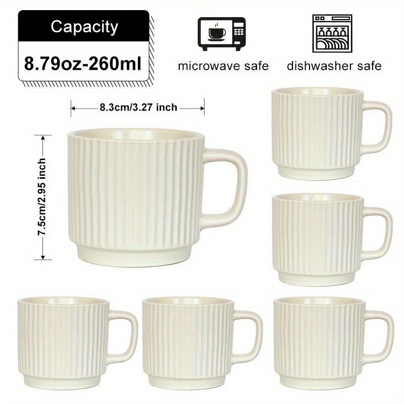 6 cream white vertical stripe ceramic coffee mug - Temu