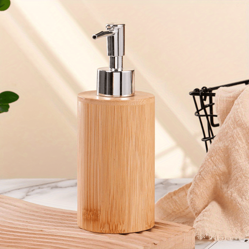 Image of And Wood Dispenser Bottle] Reusable Shampoo, Shower Gel, And Hand Squeeze Bottle For Travel And Home Use