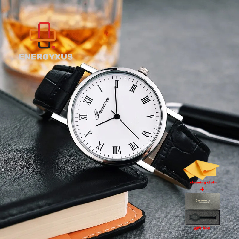 TEMU Men's Watch Fashion Arabic Watches Faux Leather Band Wristwatches Clock Men Women Casual With Gift Box And Cleaning Cloth, Without Battery