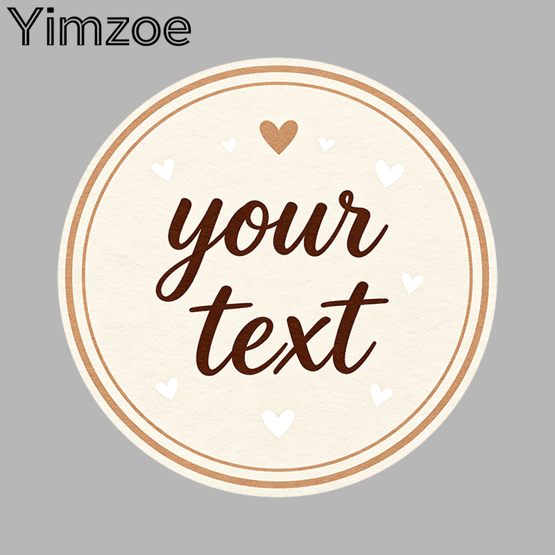 TEMU Yimzoe Customizable Blank Text Round Stickers - With "your Text" Text, Beige Heart & Border Design, Perfect For Packaging, Handmade Gift Box