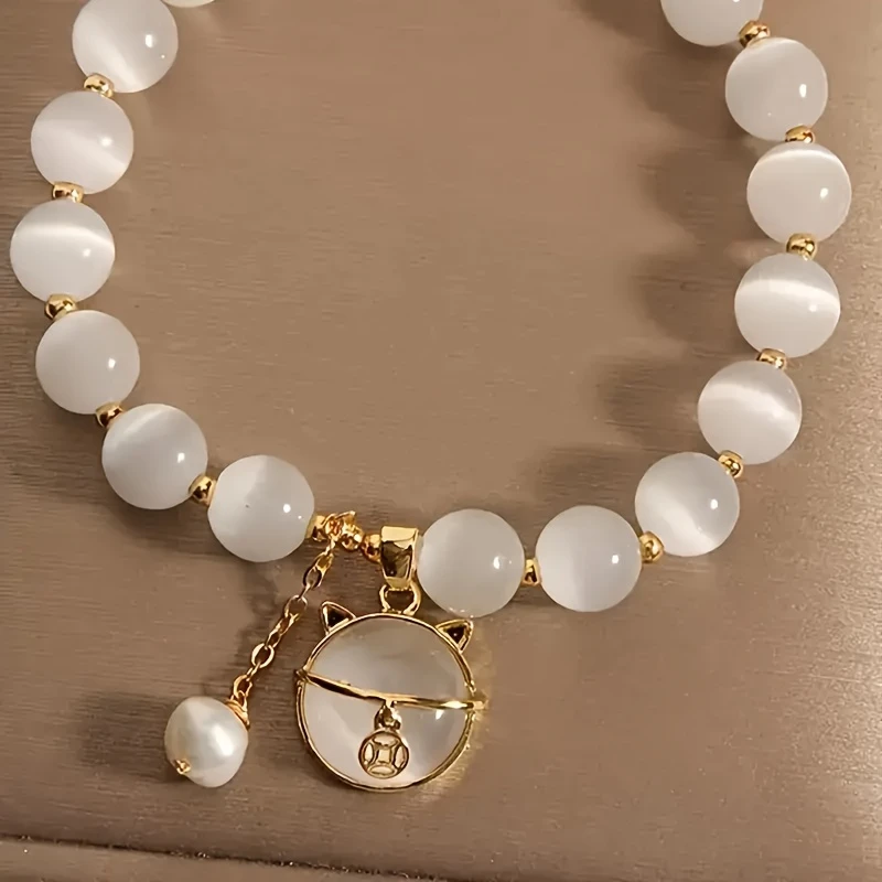 1pc delicate opal beads bracelet with delicate shaped pendant details accessory unisex suitable or special occasions best friend hand women ornament details 2