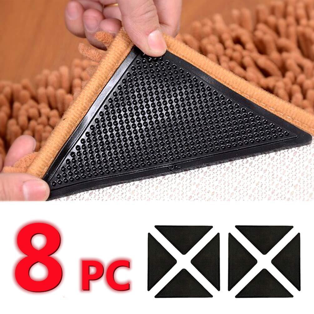 Image of 8/12pcs Set Reusable Corner Area Carpet Rug Grippers - Rubber Anti Curling Non Slip Skid Pads