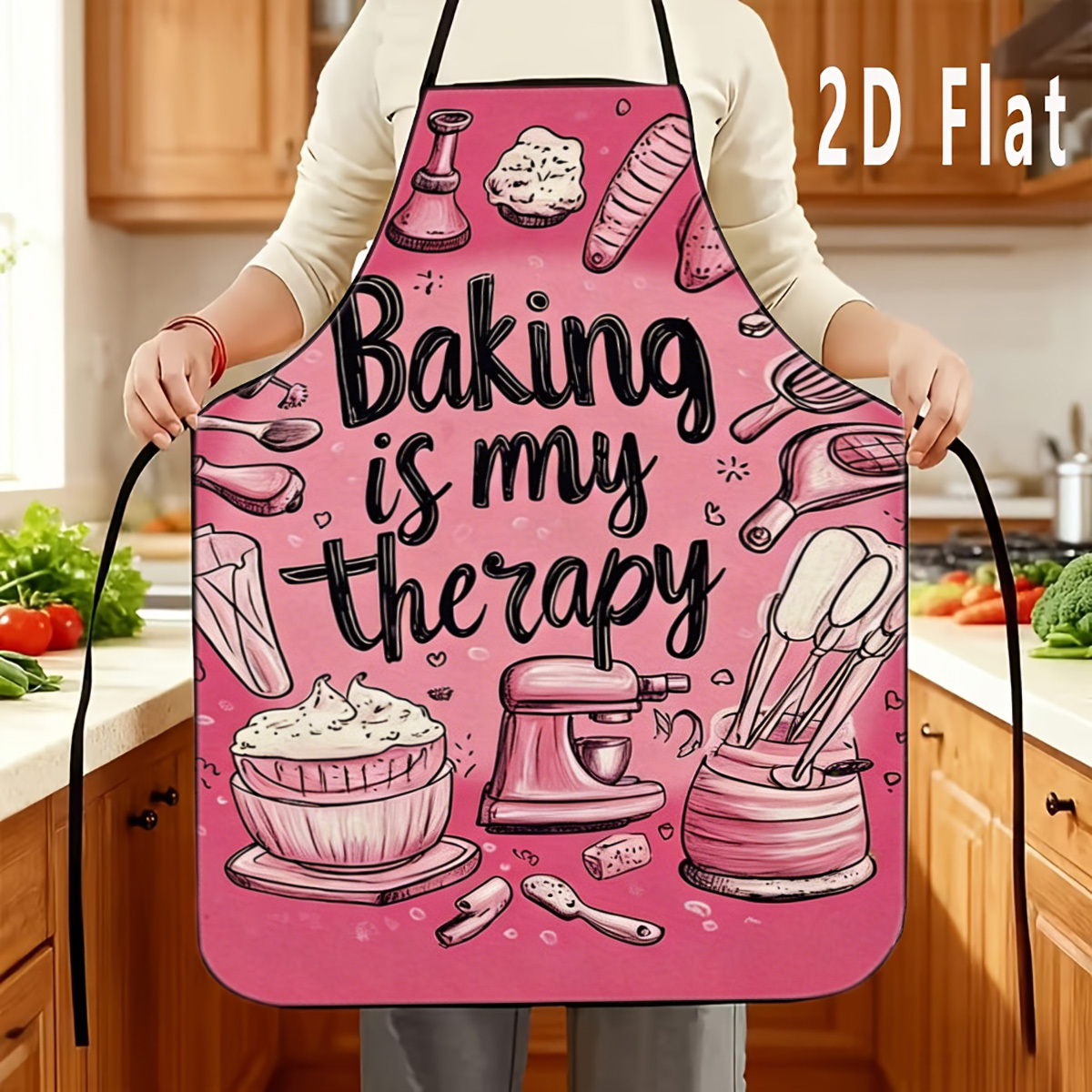 TEMU 1pc 2d Flat Baking Is My Therapy Printed Apron, Durable And Easy To Clean, Adjustable Waist Tie, 23.6inch X 31.4inch/20.4inch X 28.3inch 2 Sizes