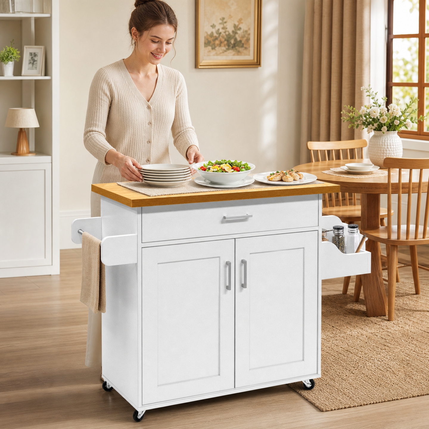 Image of Mobile Kitchen Trolley Island, Sturdy Worktop, Practical Storage, Movable For Kitchen And Living Room, Kitchen Storage Cabinet, Ideal For