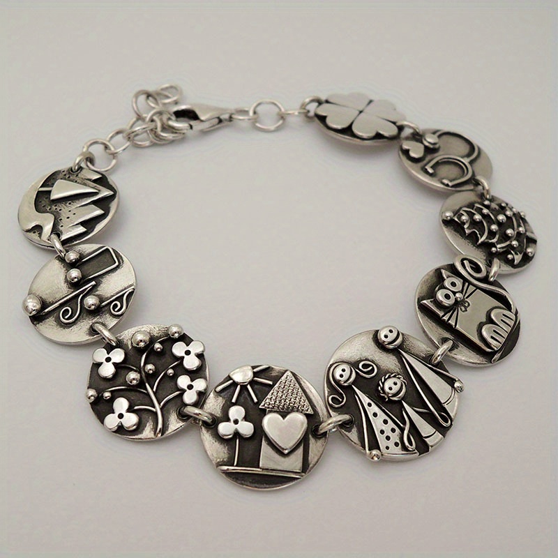 Retro Bronze Commemorative Bracelet with Cat & Flower Motif