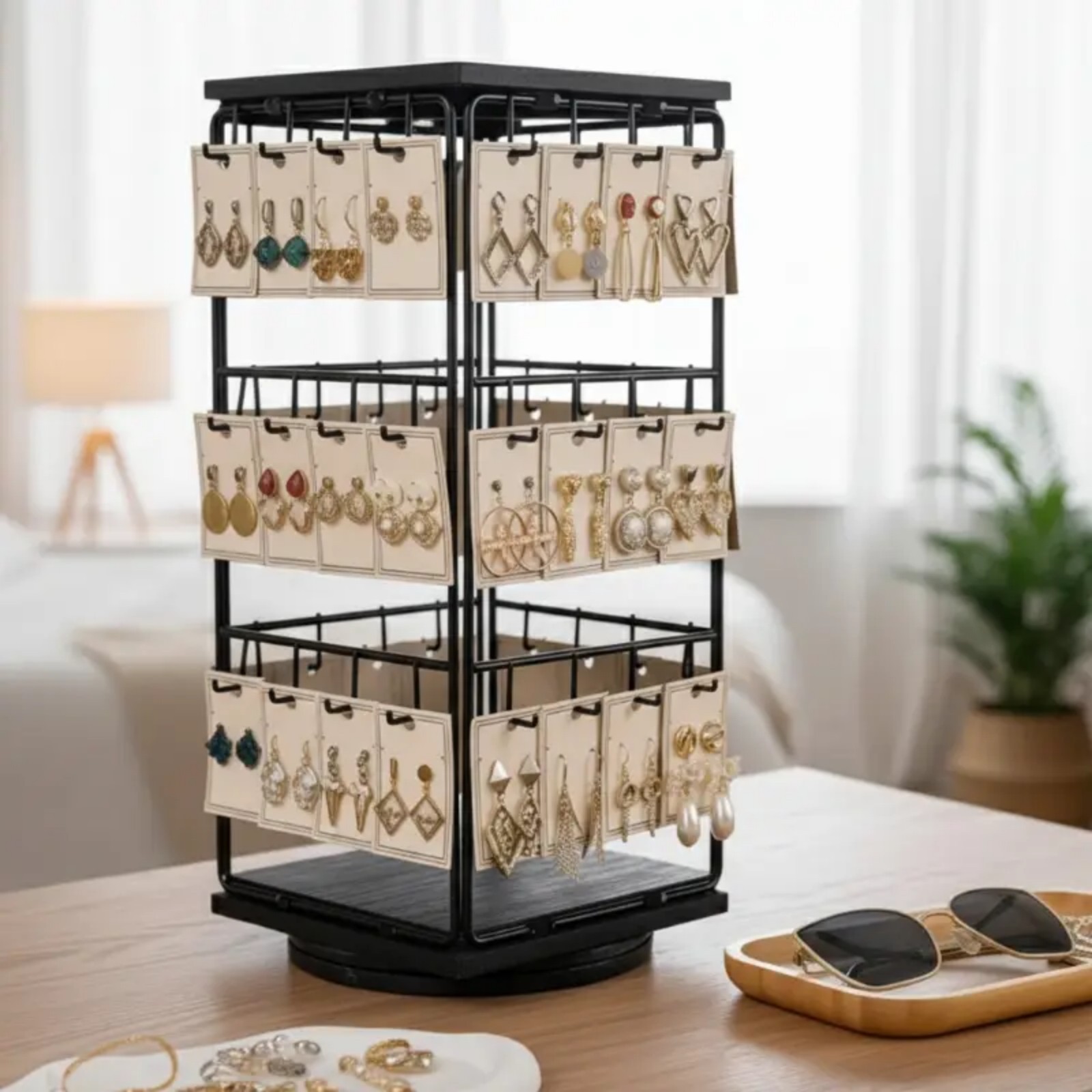 TEMU 360° Rotating Jewelry Organizer Tower | 1pc Earring Display Stand, Accessory Rack For Rings, Earrings, Studs, Necklaces, Bracelets, Women's Gift