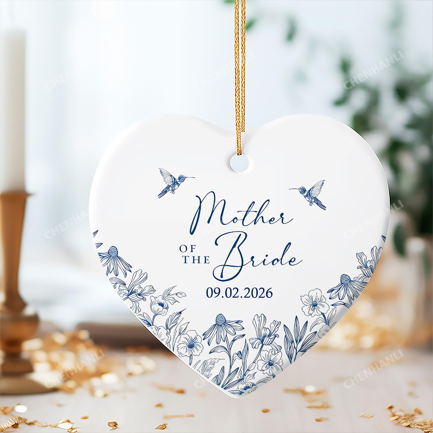 TEMU Ornement Cœur en Céramique Personnalisé - Nom et Date, Cadeau de Mariage/Mariée, Convient pour la Fête des Mères, Cadeau de Fille pour Maman,