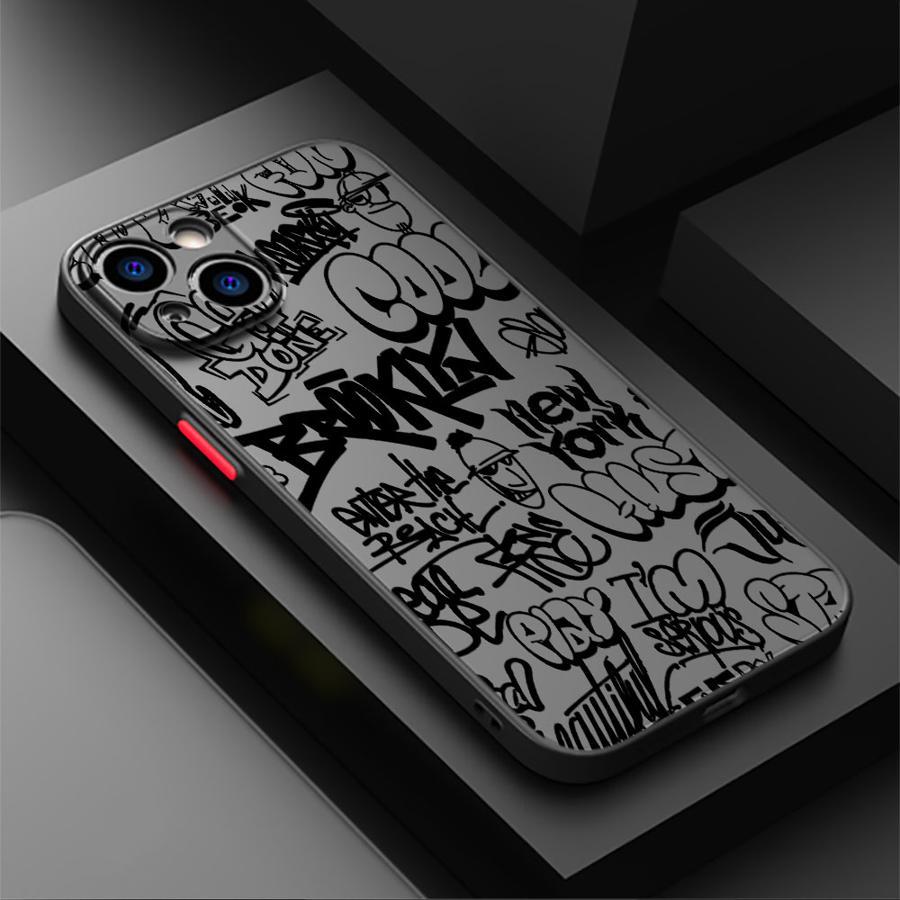 TEMU para Teléfono - de Teléfono Graffiti Negro Mate Diseñada para iPhone 16, 15 Pro Max, 14 Plus, 13, 12, 11, 11 Pro, 12 Pro, 13 Pro, 14 Pro, 15 Pro