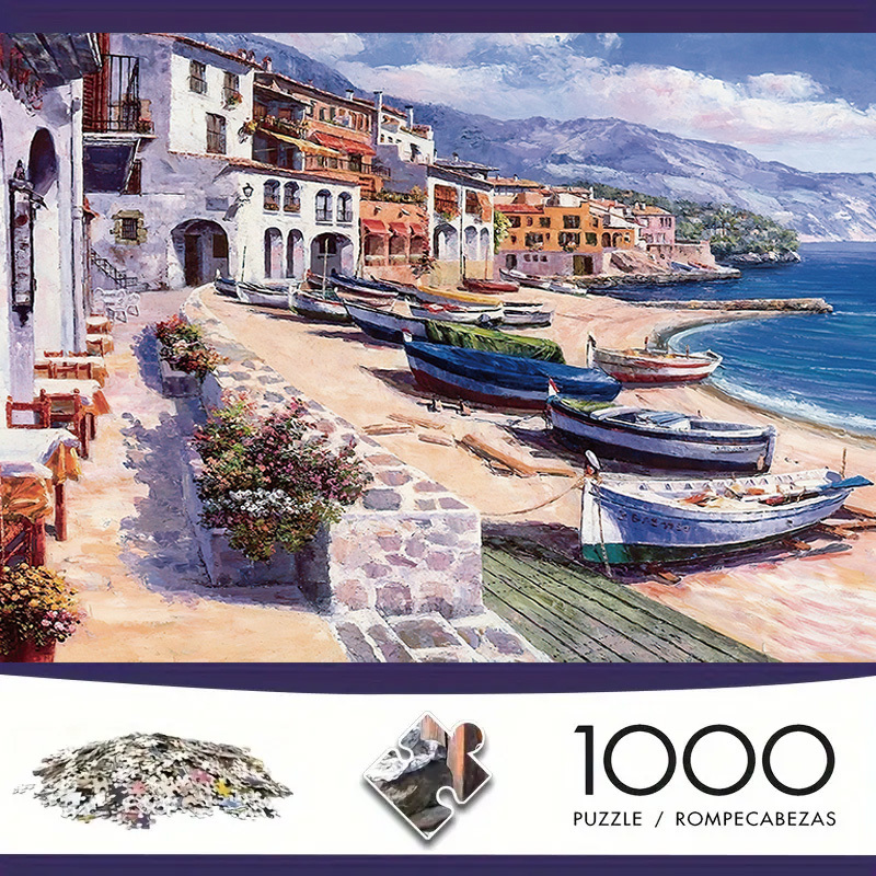 

1000pcs Seaside Town Puzzle For Adults - Interactive Family Game, Wall Art Decor, Perfect Gift For Christmas, Easter & Birthdays