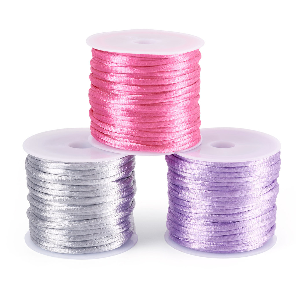 TEMU 3 Rolls 3 Colors Nylon Rattail Satin Cord, Beading String, For Jewelry Making, Mixed Color, 2mm, About 10.93 Yards (10m)/roll, 1 Roll/color,