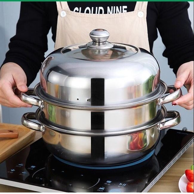 1pc   stainless steel 3 tier steamer pot   conduction multi stove compatible     details 0