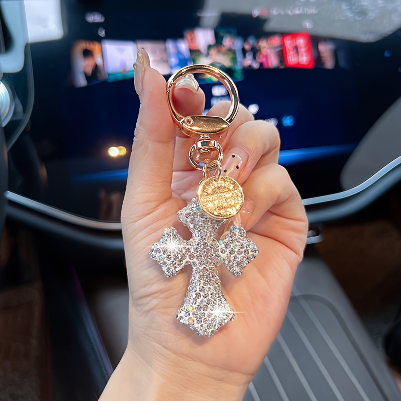 womens single shiny cross keychain elegant sparkling stone - Temu