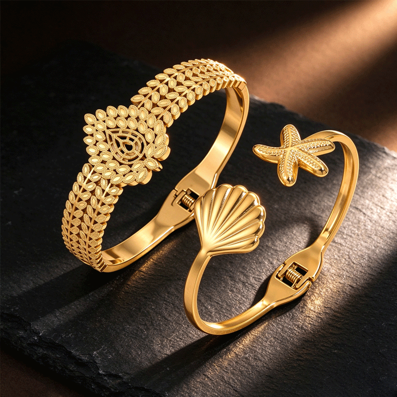2pcs Men's 304 Stainless Steel Bangle Set with Starfish Design