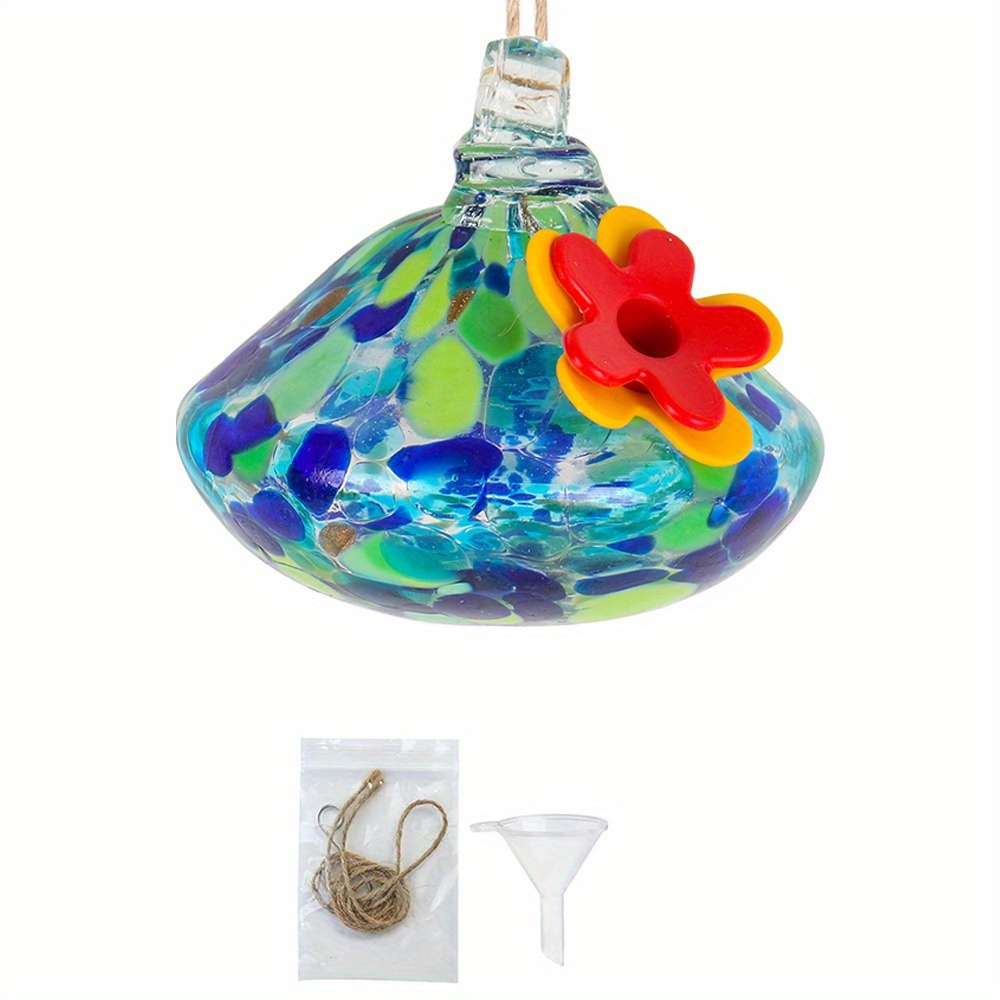 TEMU Decorative Glass Ball Hummingbird Feeder With , Easy To Clean And Practical Hanging Bird Feeder, Water Drop Shaped Automatic Bird Feeder, Very