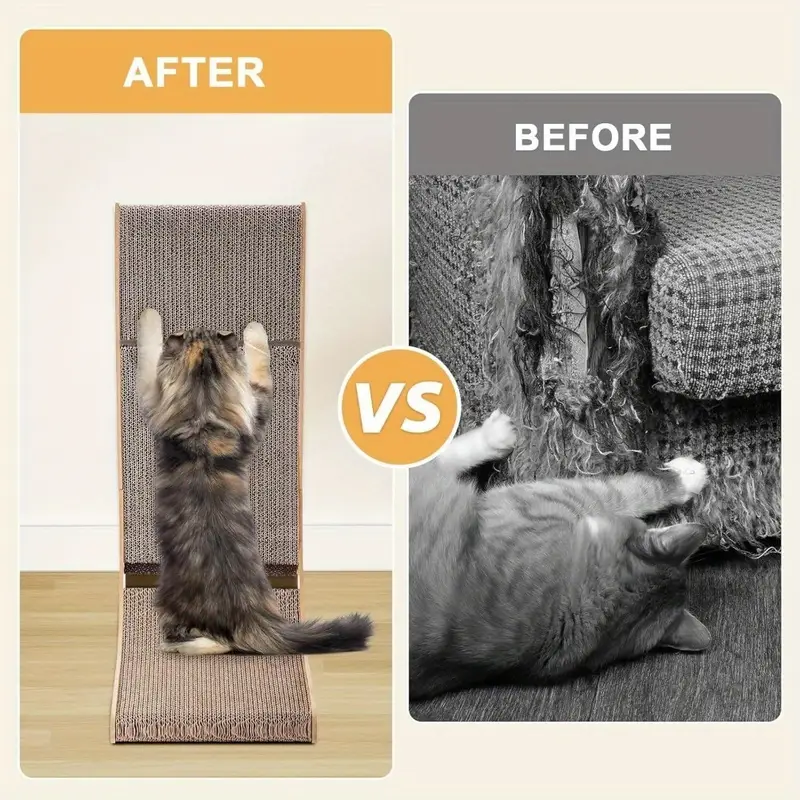 1pc whiskerwonders multi layered cat scratching board 68cm l shaped durable cardboard scratcher with interactive ball toy furniture protector scratch post for cats details 2