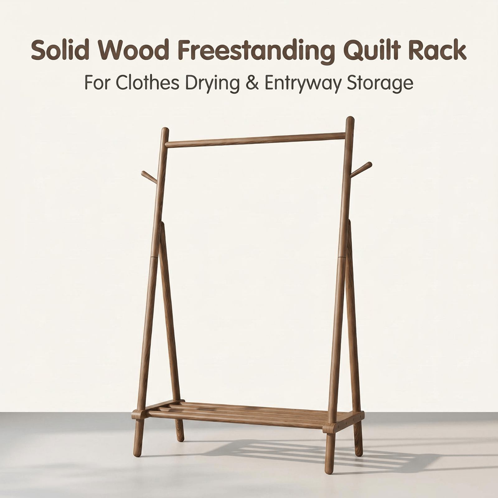 Solid Wood Quilt Rack with Bottom Storage Shelf - Modern Space-Saving Bed Frame Suitable for Home, Durable, Assembly Bedside Shelf Furniture, Rubberwood Bed Storage for Small Spaces (No Shelf Assembly)