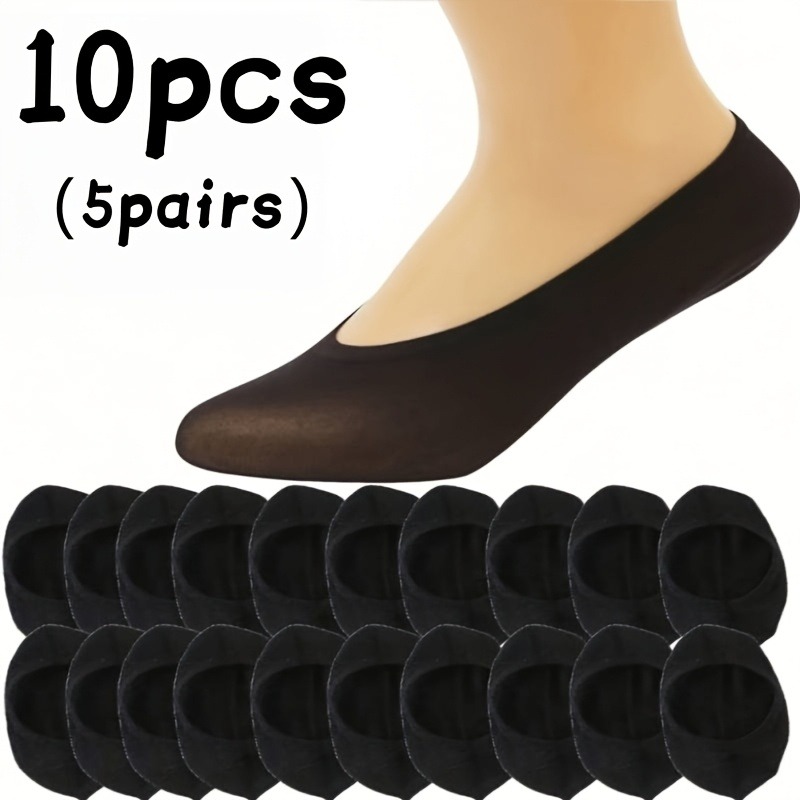 TEMU 10 pièces (5 paires) de chaussettes invisibles douces et respirantes pour femme, chaussettes très élastiques, chaussettes mi-hautes, douces,
