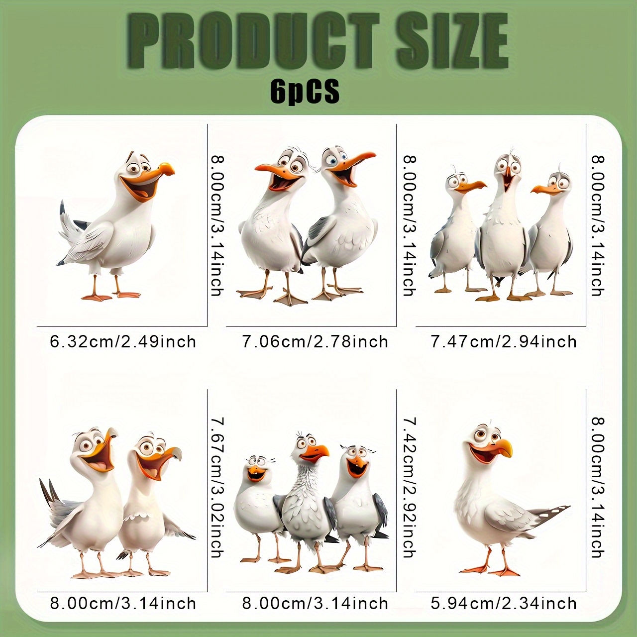 Set Of 6 Seagull Iron-on Transfers - Washable Heat Transfer Stickers Featuring 6 Designs, Perfect For Pressing T-shirts, Jeans, Masks, Backpacks, And Other Clothing Additions