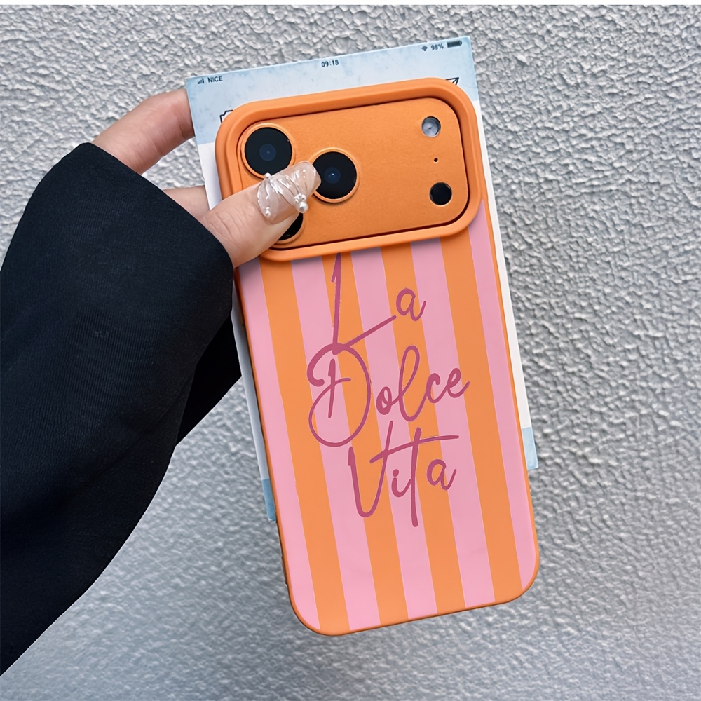 phone case orange pink stripe la vita phone case for iphone 11 12 13   17 pro max french aesthetic soft tpu case for women