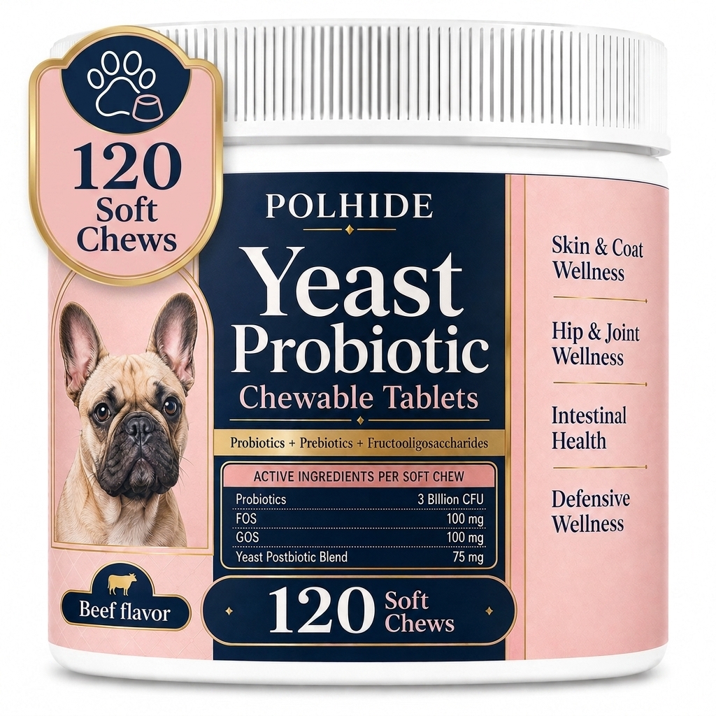 TEMU Polhide Yeast Probiotic Chewable Tablets, Intestinal Health, Skin& Coat Wellness And Wellness, 120 With Probiotics 3 Cfu, Fos 100 For Mg And Gos