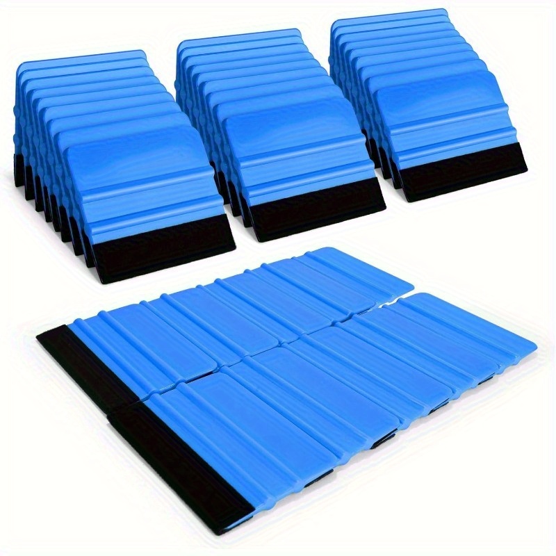 Image of [50pcs Blue Squeegee] 50pcs 4-inch Durable Abs Blue Vinyl Squeegee Decal Applicator| Ideal For Car Wrapping, Wallpaper Application, And Window Tinting With Black Fabric Felt Edge