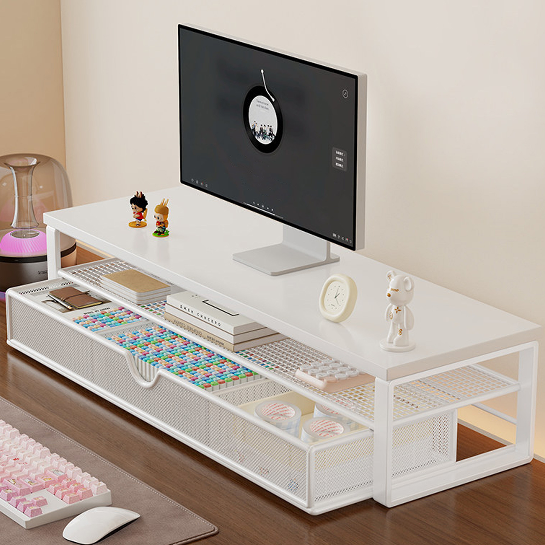 Image of Three-tier Laptop Holder With Layered Drawers Desktop Organizer, Durable Construction, Ideal For Laptops And Monitors, Versatile Storage Solution For Home And Office