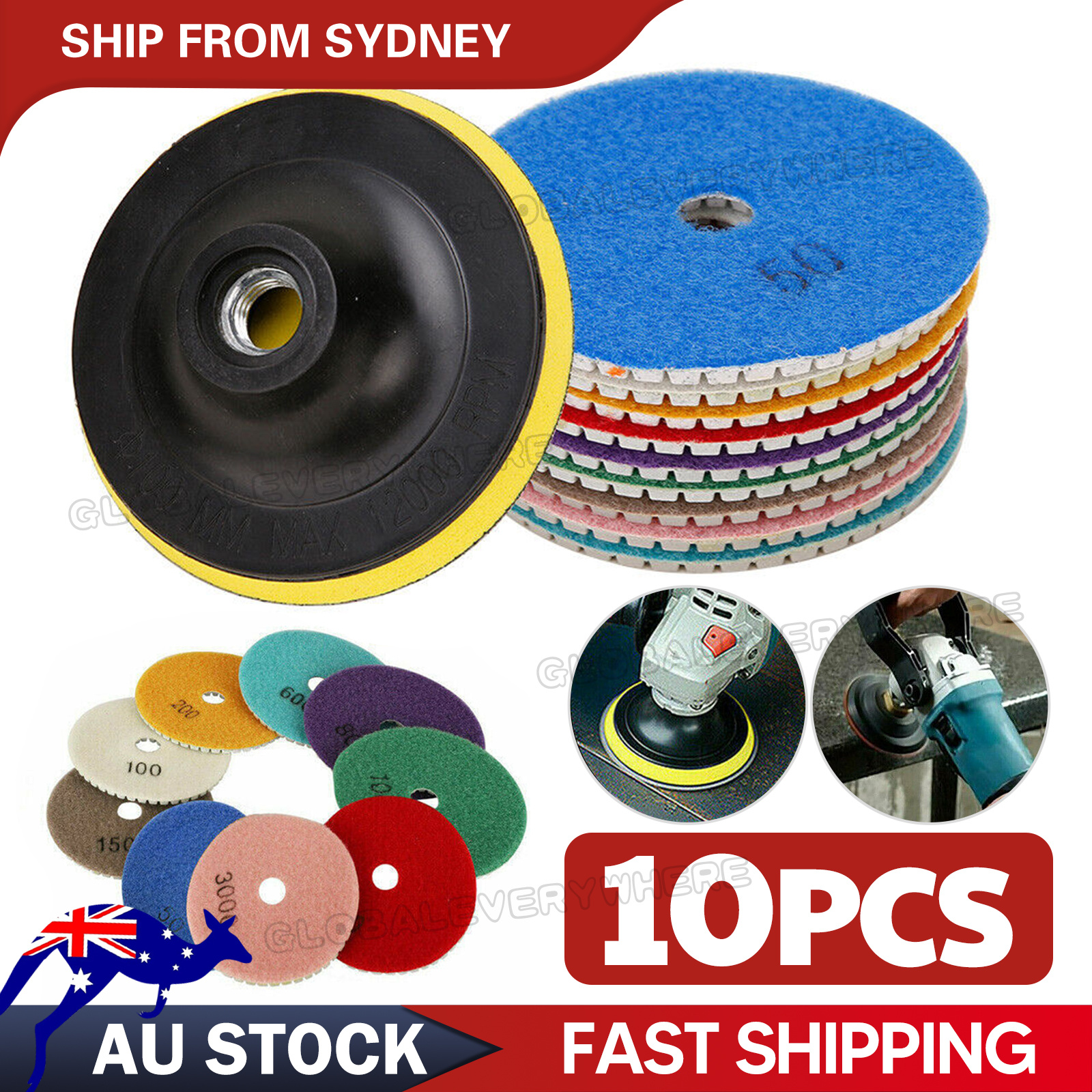 TEMU 10pcs Diamond Polishing Pads Wet Dry 4" Set For Concrete Marble | Polyresin, Compatible With Grinder, Oz Globaleverywhere