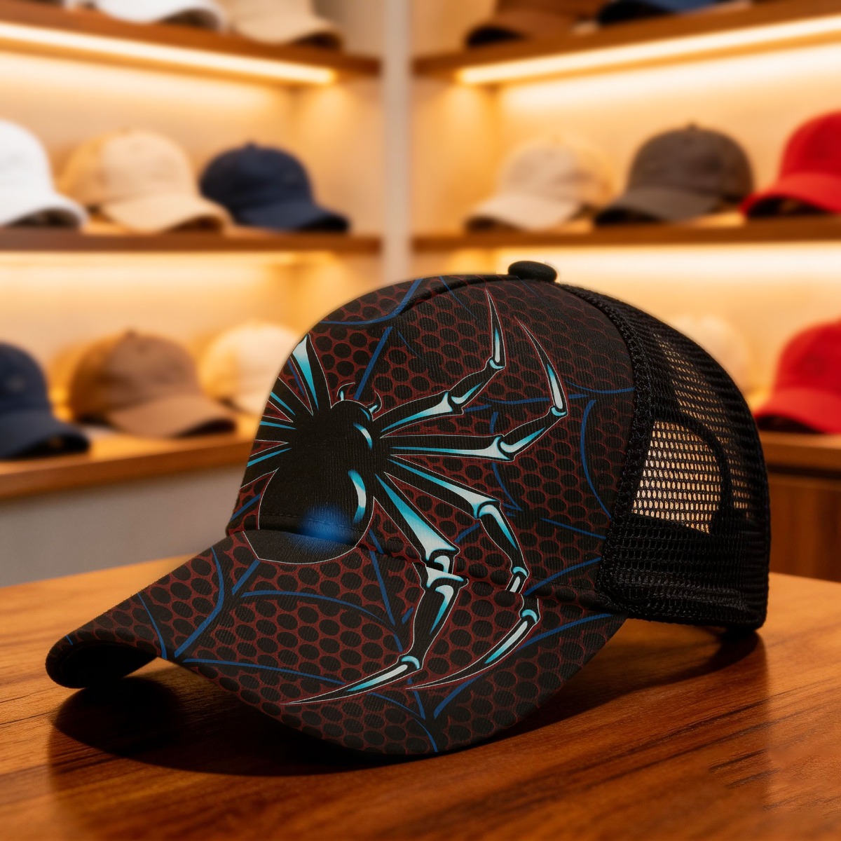 TEMU 1pc Spider Style And Punk Style Classic Baseball Mesh Hand Washable Breathable Breathable Design Stylish Ideal For Casual Activities Valentine's