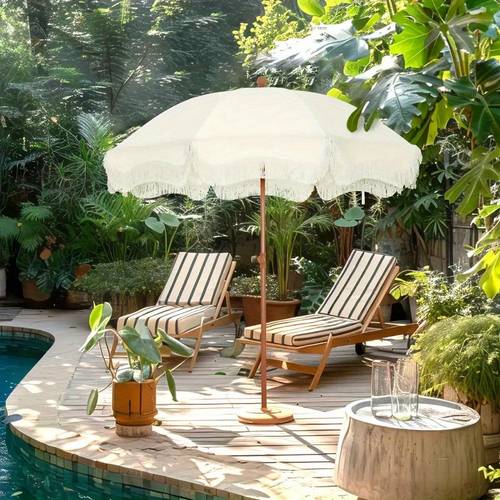 outdoor umbrella with tassels 7ft fringe beach umbrella uv 50 picnic umbrella outdoor patio with carry bag protection shade for gift for