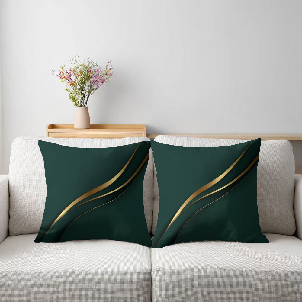 TEMU 2pcs Dark Green Curved Pillowcases, Modern Minimalist Style Flat Printed Decorative Pillowcases, Pillow Inserts Not Included, Hidden Zipper, For