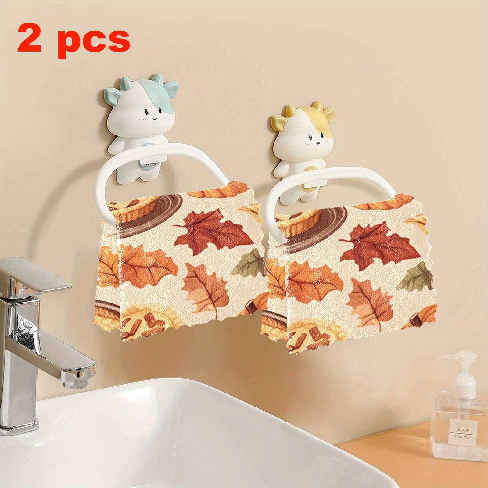 TEMU 2/5/8-pack Kitchen Dish Cloths With Pumpkin, Chicken Leaves, Squirrel, Hedgehog & Mushroom Patterns - Reusable Microfiber Cleaning Towels, Super