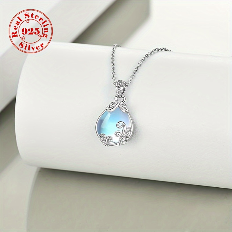Moonstone Teardrop Pendant Necklace, Hypoallergenic