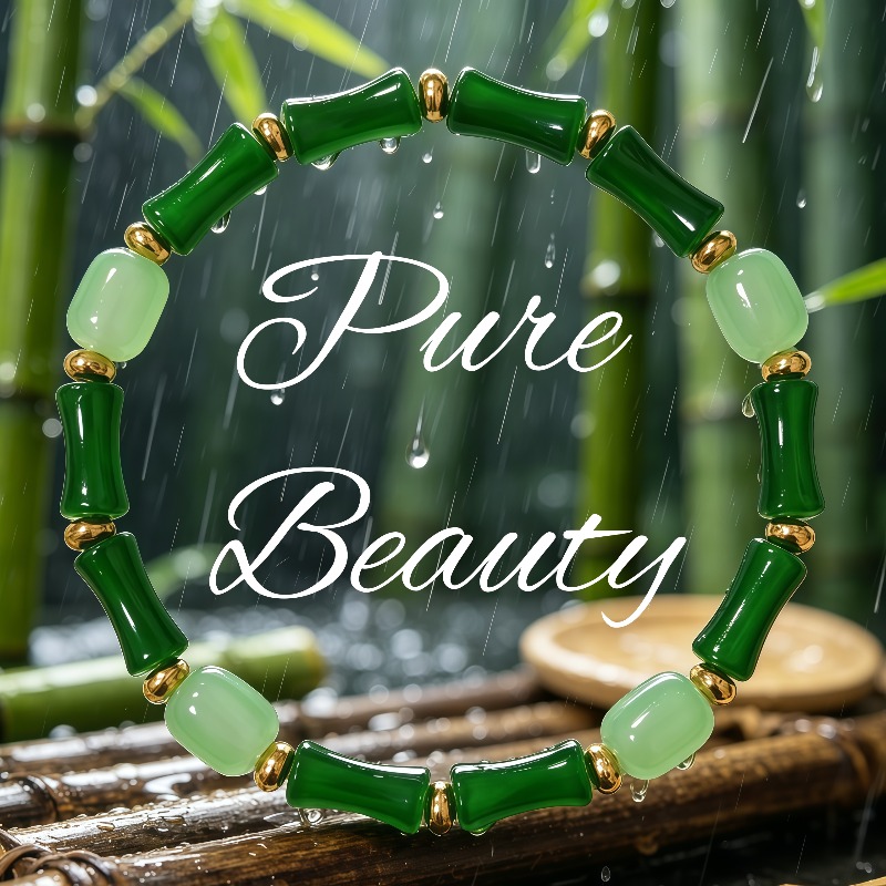 TEMU Un bracelet color block et vert foncé avec des perles uniques de bambou, parfait pour un