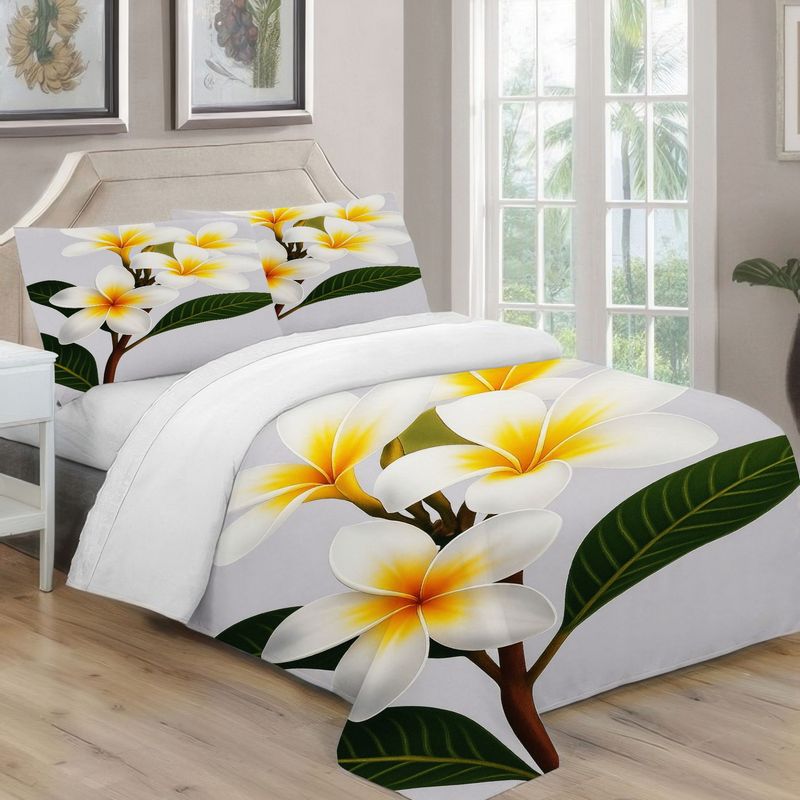 TEMU Tropical Frangipani Print Large Size 3pcs Duvet Cover And Pillowcase Set (does Not Include Comforter), Soft, Comfortable, And Breathable