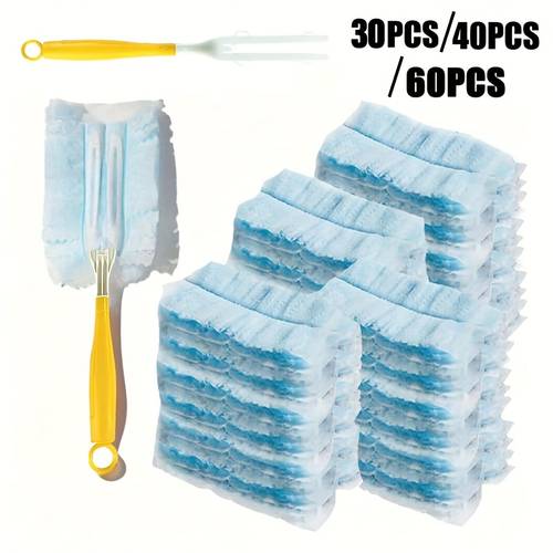 30pcs 40pcs 60pcs pack disposable electrostatic feather duster heads suitable for home car use static dusting tool with handle for sweeping replacement brush heads for furniture keyboards laundry multi cleaning accessories